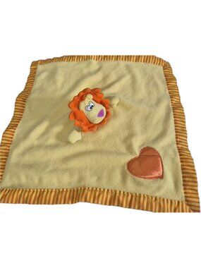 Vintage Baby Boom Lion Security Blanket Lovey Blankie Orange Yellow Stripe Heart